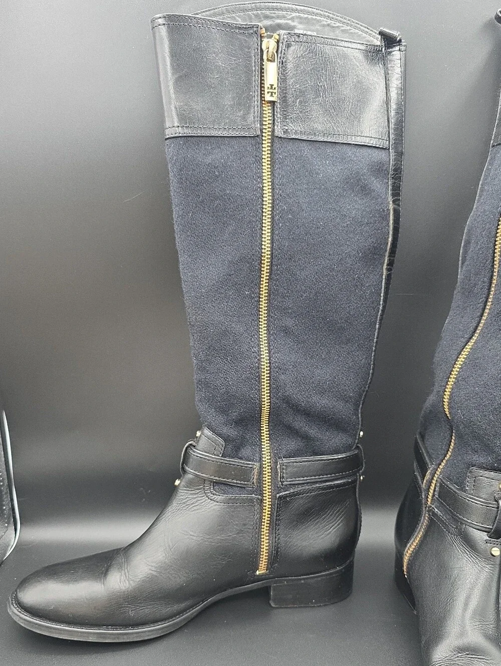 Tory Burch Black Leather Tall Riding Boots Women's Size 9.5M